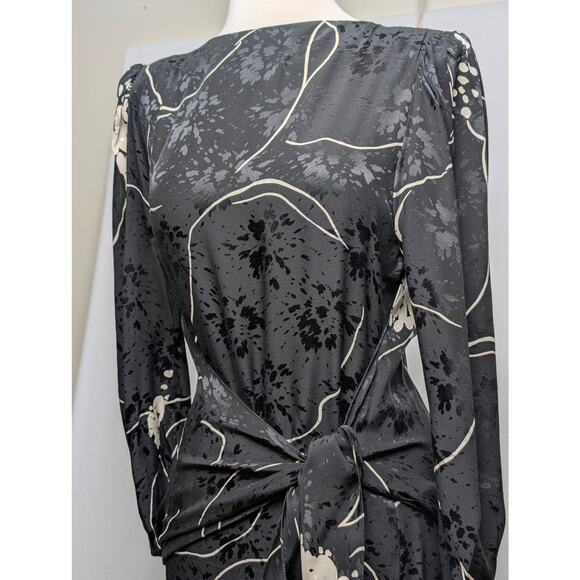 Vintage Saint Romei Black Hibiscus Print 80s 90s  100% Silk Dress 6 - Picture 2 of 7